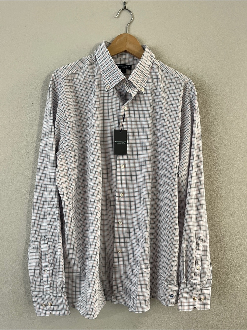 Peter Millar Button Down Shirt with Blue and Red Windowpane Check Size XL